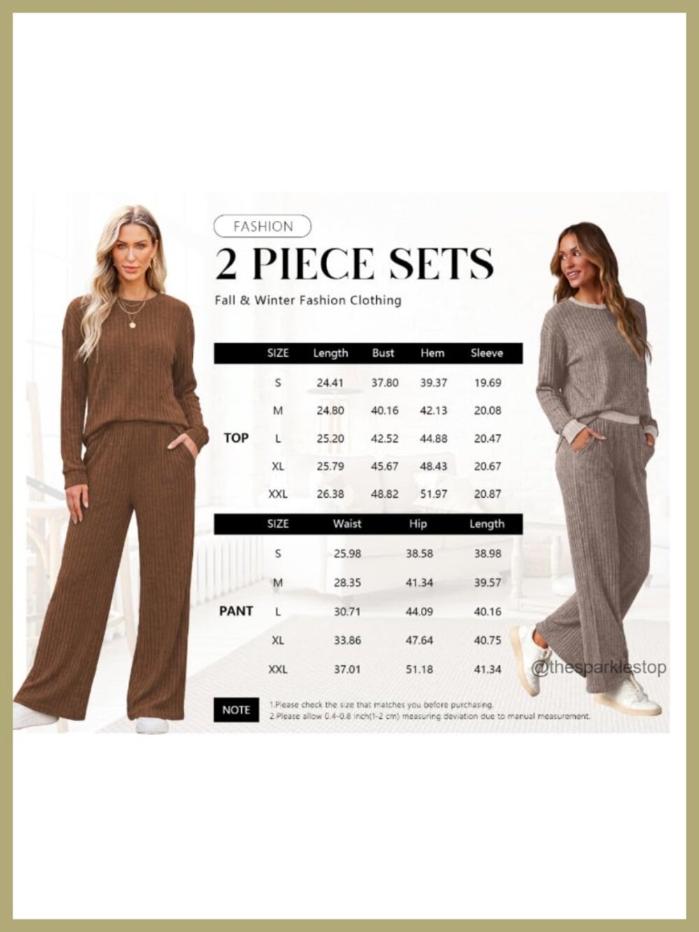 Ribbed Knit 2 Piece Lounge Set Wide Leg Pants Sweater Set - Picture 4 of 6